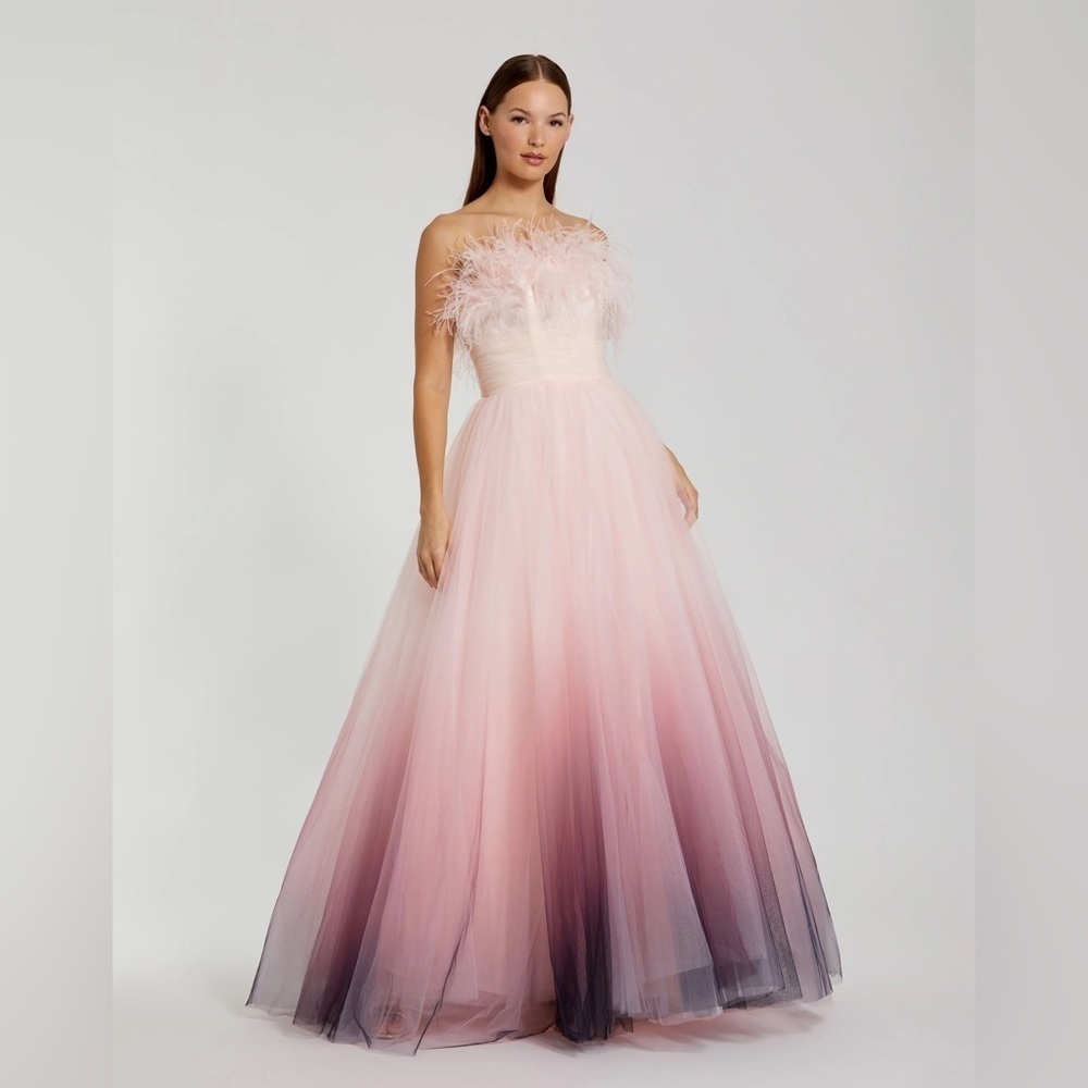 MAC DUGGAL 20557 NWOT Strapless Feather Bodice Tulle Gown